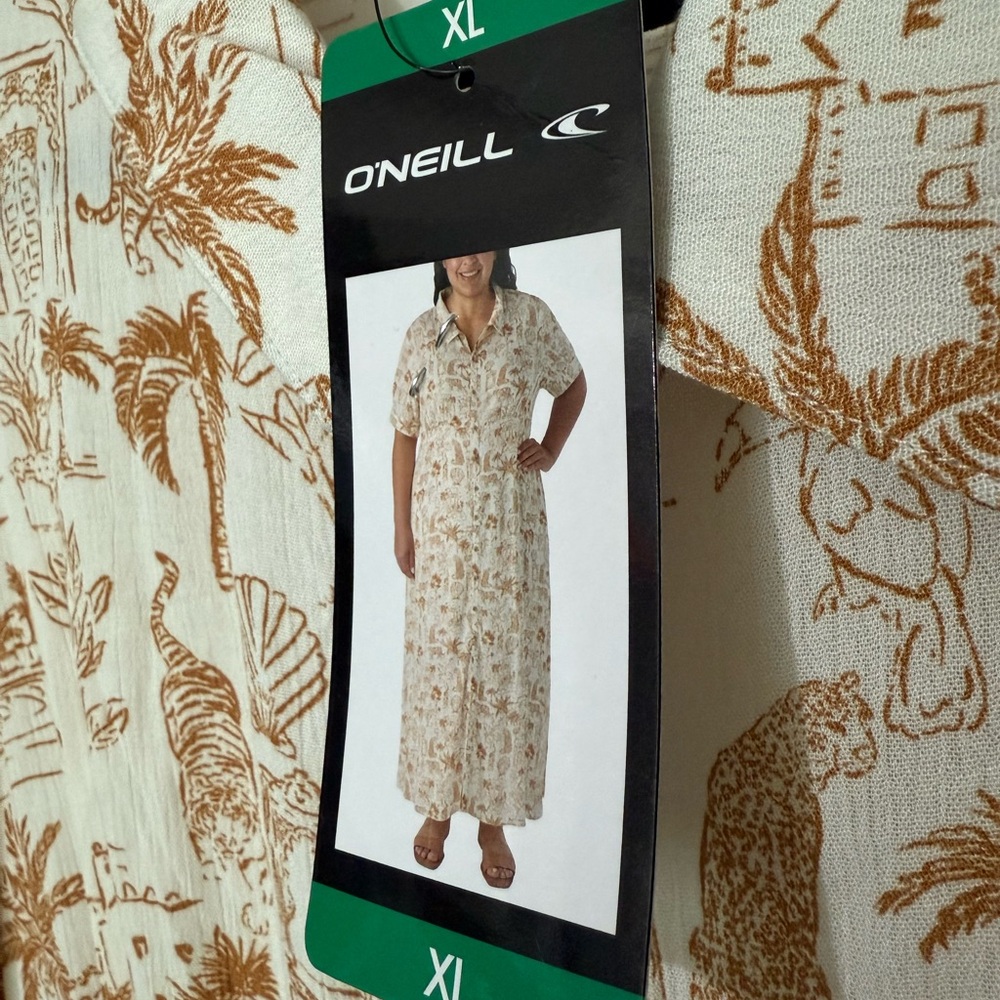 O'NEILL Womens Collared Tan Print Dress Button Up Size X-Large XL